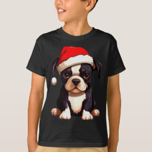 T-shirt Noël Boston Terrier Chien Chapeau de Père Noël Fun