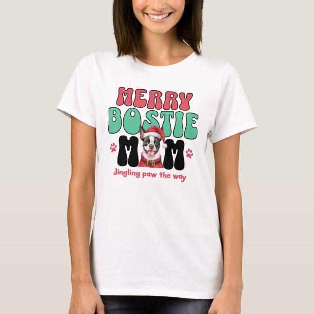 T-shirt Noël Boston Terrier Maman (Devant)