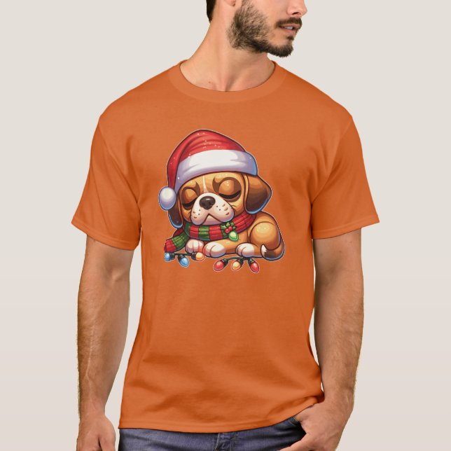 T-shirt Noël Casquette Noël Fairy Lights Puggle garçon (Devant)
