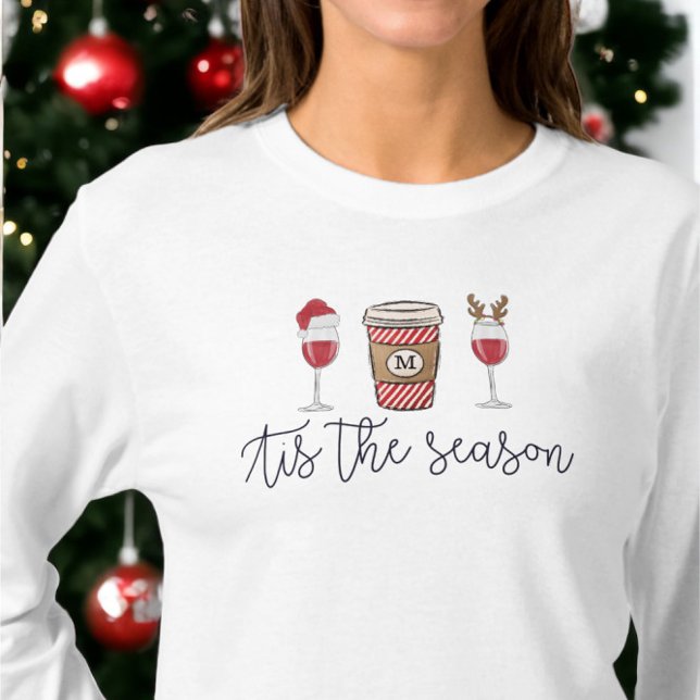 T-shirt Noël C'est la saison Vin rouge Monogramme Café (Créateur téléchargé)