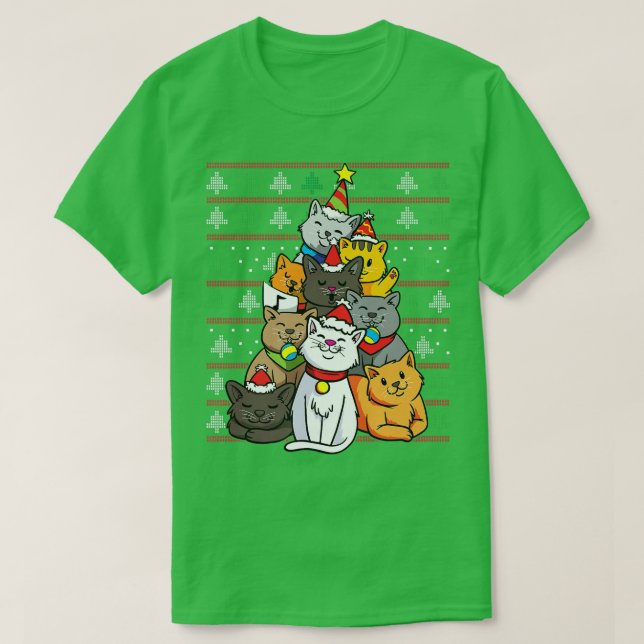 T-shirt Noël Chat Arbre Chats Fêtes Fête Chat Amusant Pré (Design devant)