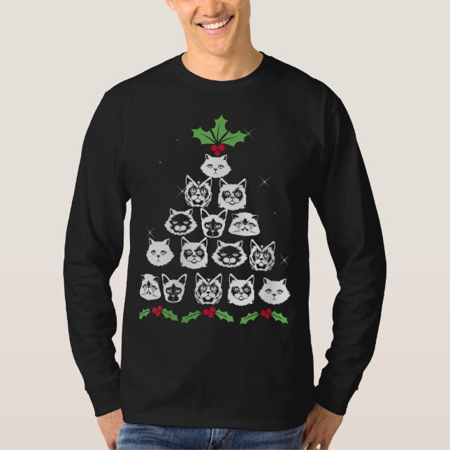 T-shirt Noël Chat Arbre Drôle Noël Noël Kitty Nouveauté (Devant)