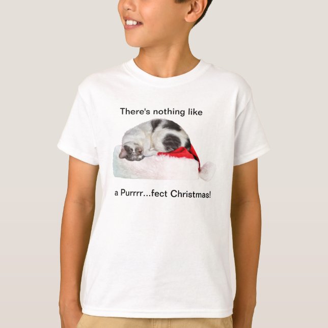 T-shirt Noël, Chat couché, Chat de Père Noël (Devant)