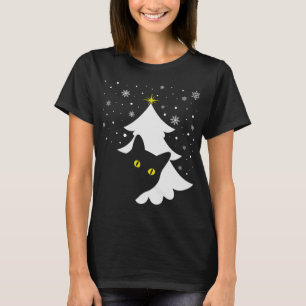 T-shirt Noël Chat noir Noël Arbre neige et étoiles