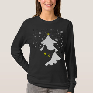 T-shirt Noël Chat noir Noël Arbre neige et étoiles