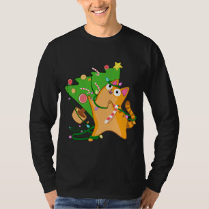T-shirt Noël Chat Orange Tabby avec Zoomies Xmas arbre