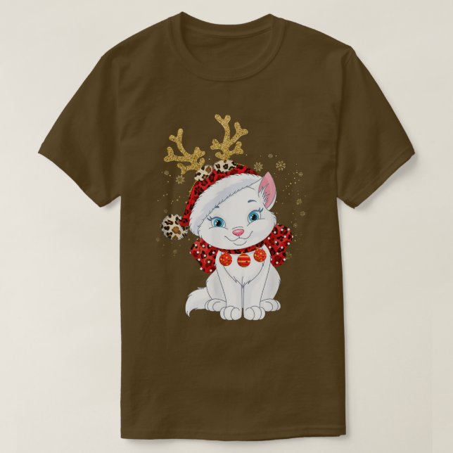 T-shirt Noël Chat Reindeer lumière Antlers Hommes Femmes G (Design devant)
