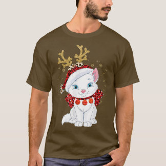 T-shirt Noël Chat Reindeer lumière Antlers Hommes Femmes G