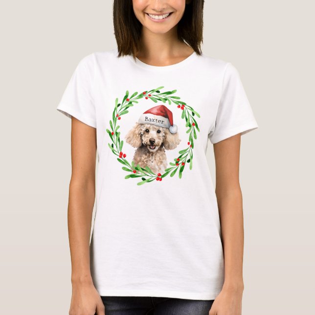 T-shirt Noël Chien Poodle Santa Hat Holiday (Devant)