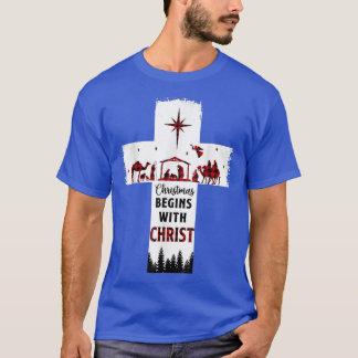 T-shirt Noël Commence Avec Christ Croix Chrétienne Heureux