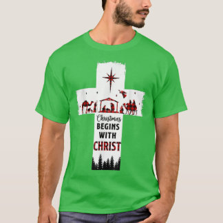 T-shirt Noël Commence Avec Christ Croix Chrétienne Heureux