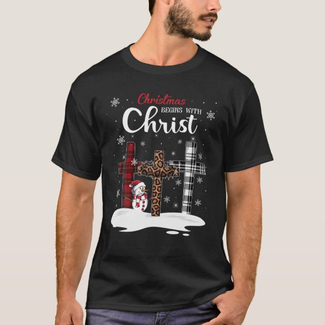 T-shirt Noël Commence Avec Christ Snowman Christian Cro (Devant)