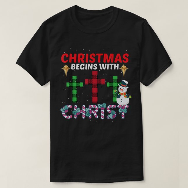 T-shirt Noël Commence Avec Christ Snowman Christian Rel (Design devant)