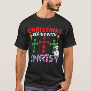 T-shirt Noël Commence Avec Christ Snowman Christian Rel