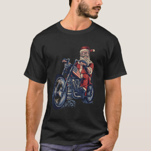 T-shirt Noël Cool Père Noël Sur Une Moto Riant Sa