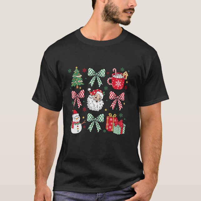T-shirt Noël Coquette Bow Père Noël Joyeux Noël Vibes (Devant)