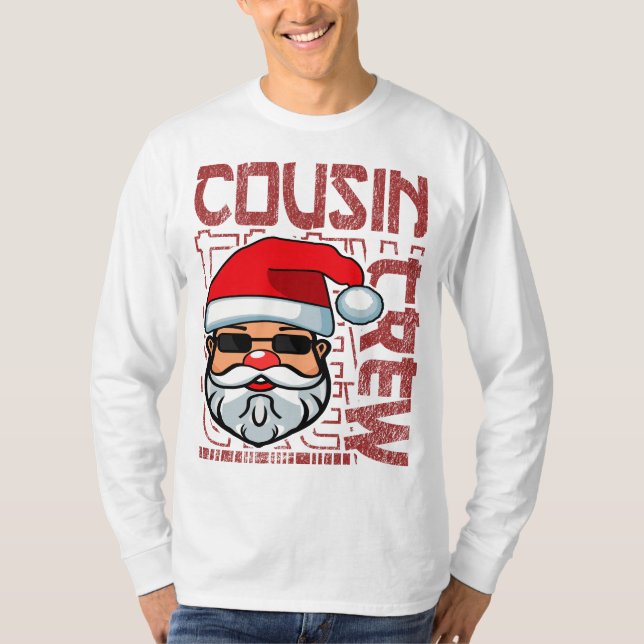 T-shirt Noël Cousin Crew Santa Claus Typographie Rouge (Devant)