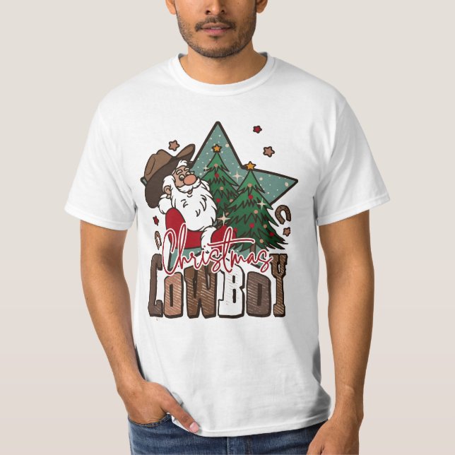 T-shirt Noël Cowboy, Noël Western, Noël Sa (Devant)