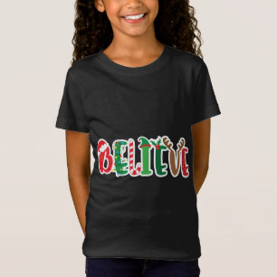 T-Shirt Noël Croire Lumières Santa Hat Sucre de canne Elf