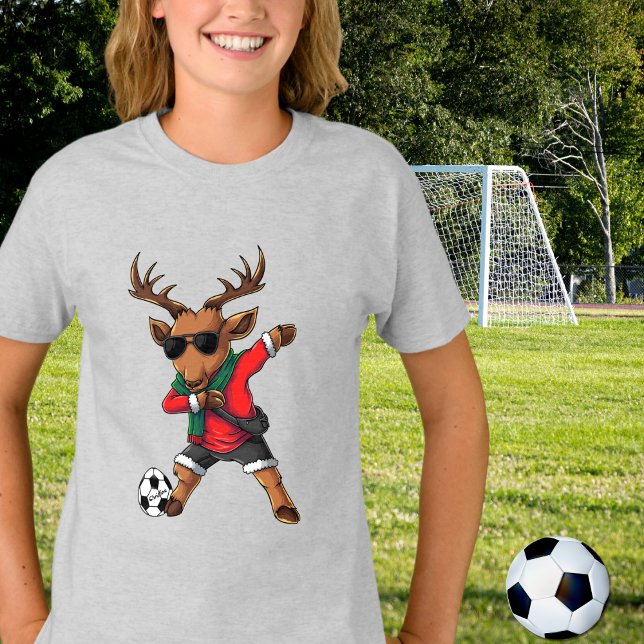 T-shirt Noël Dabbing Deer Soccer Ball & Nom de l'enfant (Créateur téléchargé)