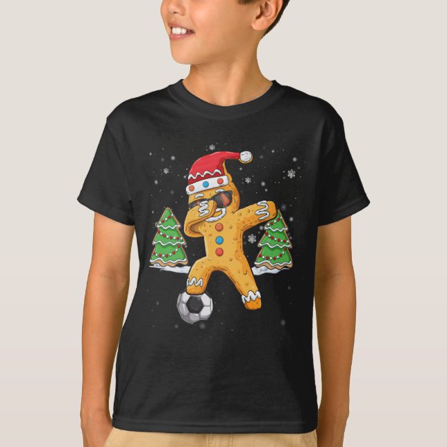T-shirt Noël Dabbing Gingerbread Soccer Sport Père Noël (Devant)