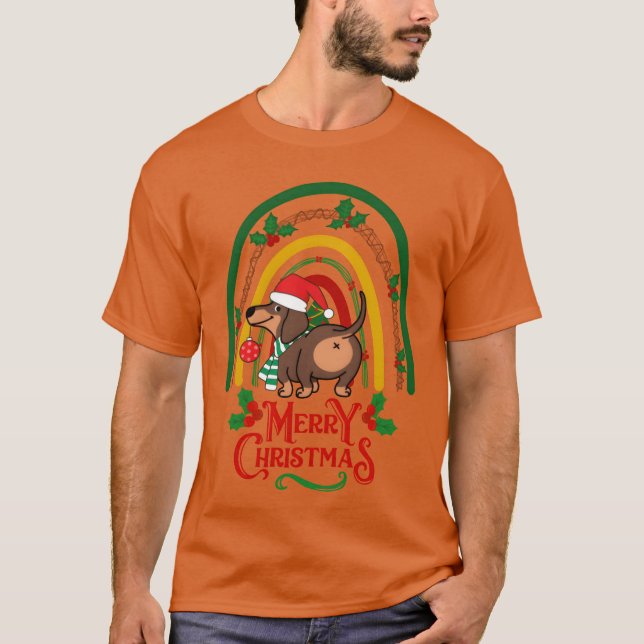 T-shirt Noël Dachshund chien voeux Joyeux Noël Gir (Devant)