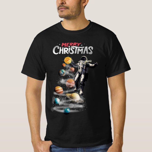 T-shirt Noël dans le système solaire spatial L'astronaute  (Devant)