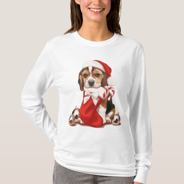 T-shirt Noël de chiot de beagle (Devant)