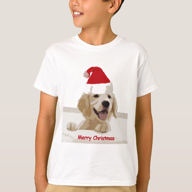 T-shirt Noël de Golden Retriever avec Santa Hat (Devant)