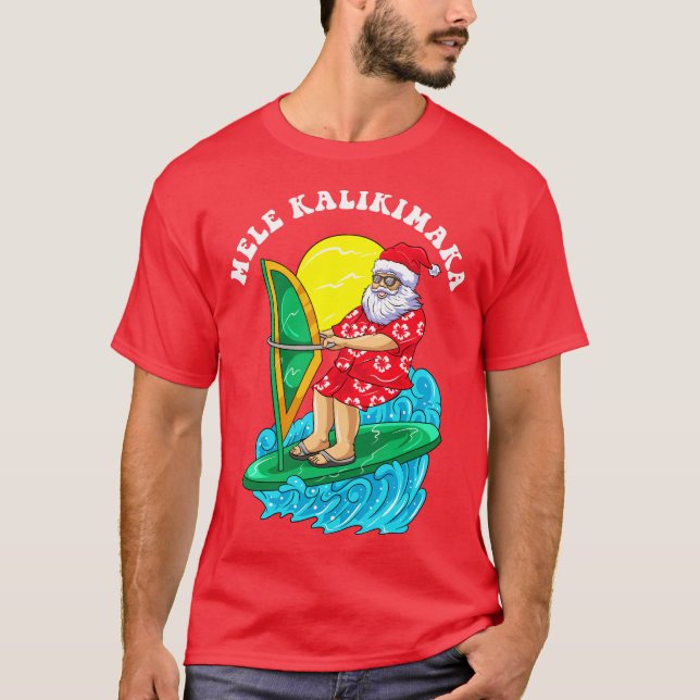 T-shirt Noël de Mele Kalikimaka Père Noël Wind Surfing (Devant)