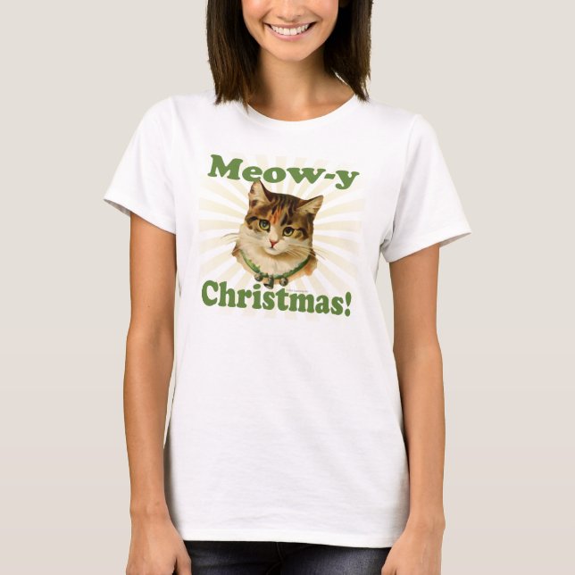 T-shirt Noël de meow-y, animal mignon de chat de vacances (Devant)