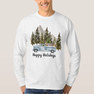 T-shirt Noël de montagne avec camion, arbres et animaux