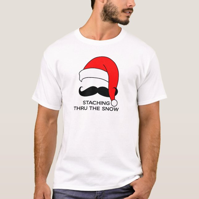 T-shirt Noël de moustache - Staching par la neige (Devant)