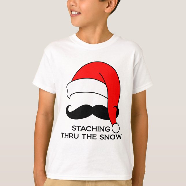 T-shirt Noël de moustache - Staching par la neige (Devant)