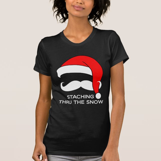 T-shirt Noël de moustache - Staching par la neige (Devant)
