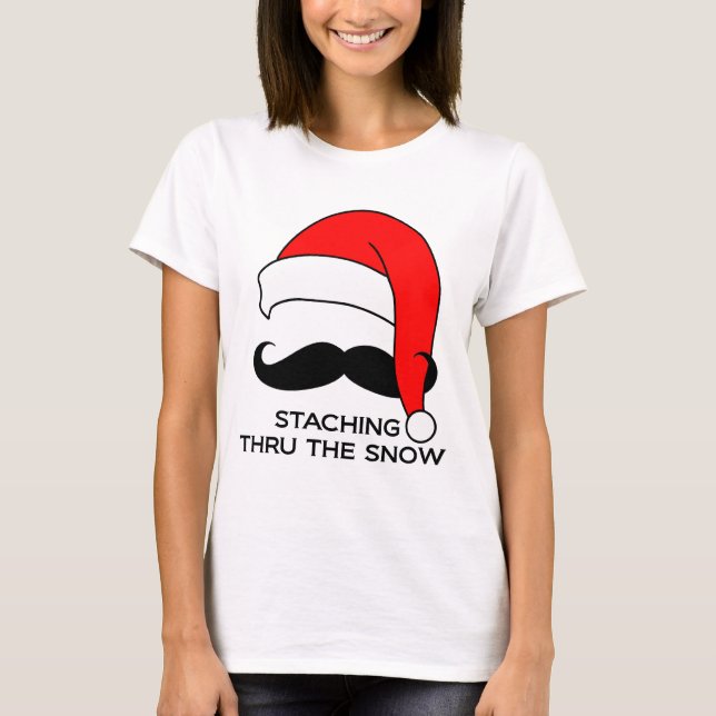 T-shirt Noël de moustache - Staching par la neige (Devant)