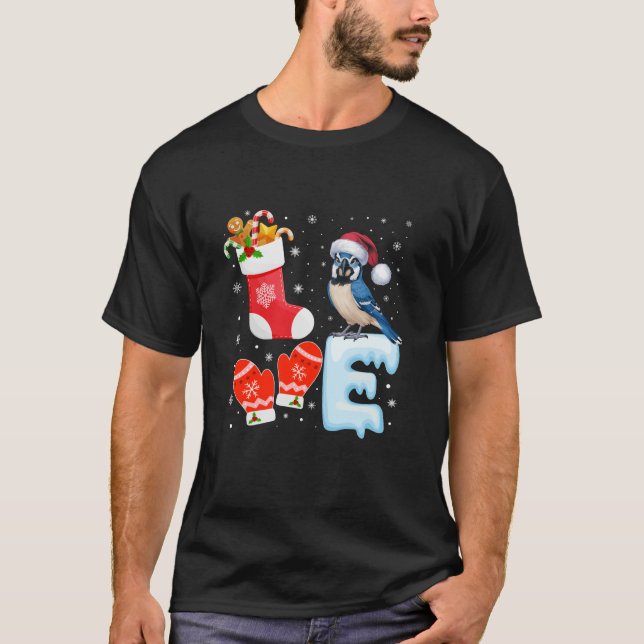 T-shirt Noël de Noël de Noël Stocker Jay Bleu oiseau (Devant)