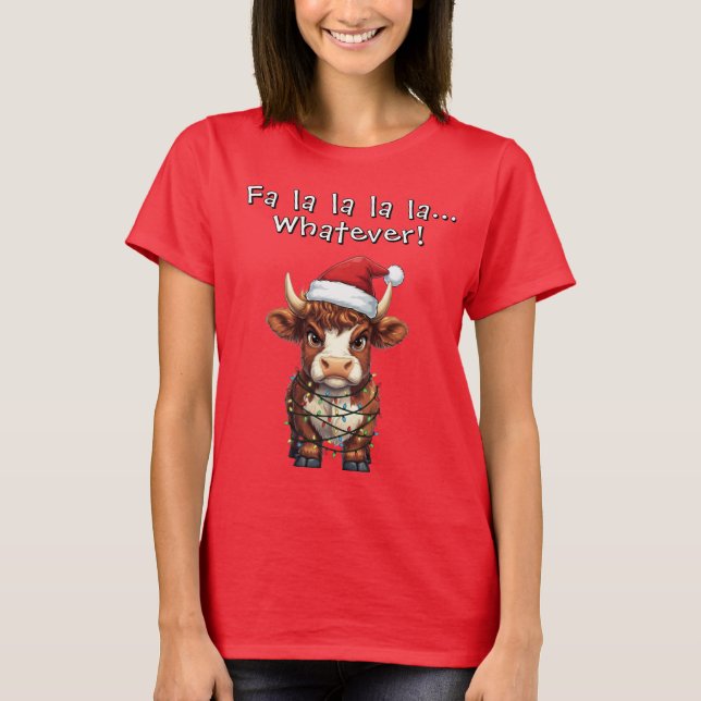 T-shirt Noël de vache Highland grincheuse (Devant)