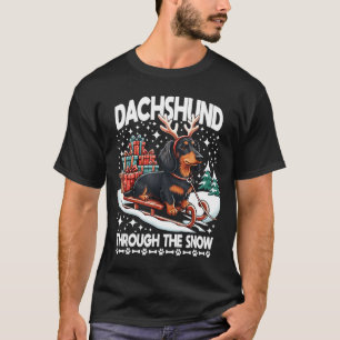 T-shirt Noël de vilain teckel à travers la neige Cadeau No