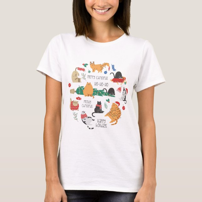 T-shirt Noël des amoureux des chats (Devant)