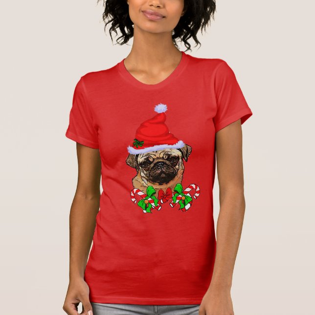 T-shirt Noël des amoureux des pug (Devant)