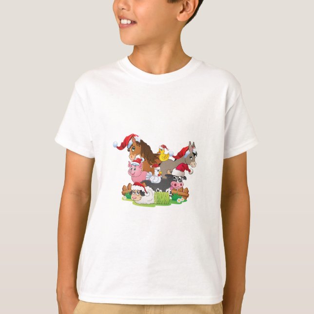 T-shirt Noël des animaux de ferme (Devant)