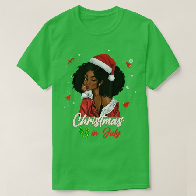 T-shirt Noël des filles afro-américaines de père Noël en j (Design devant)