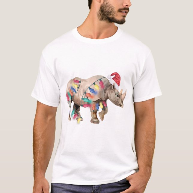T-shirt Noël des lumières de Noël des rhinocéros de Père N (Devant)