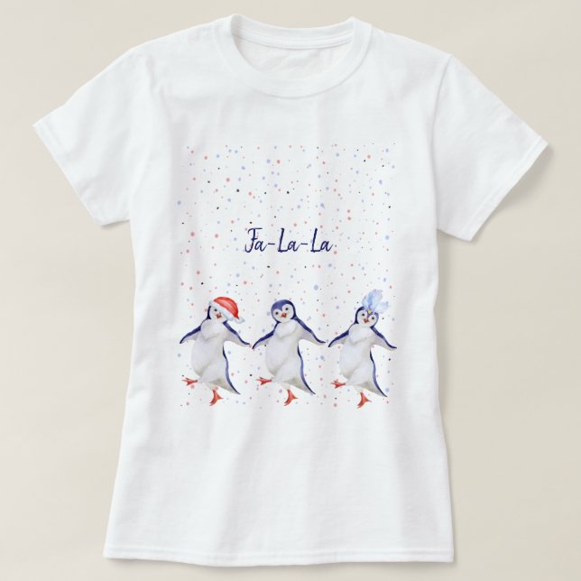 T-shirt Noël des mignons pingouins dansants (Design devant)