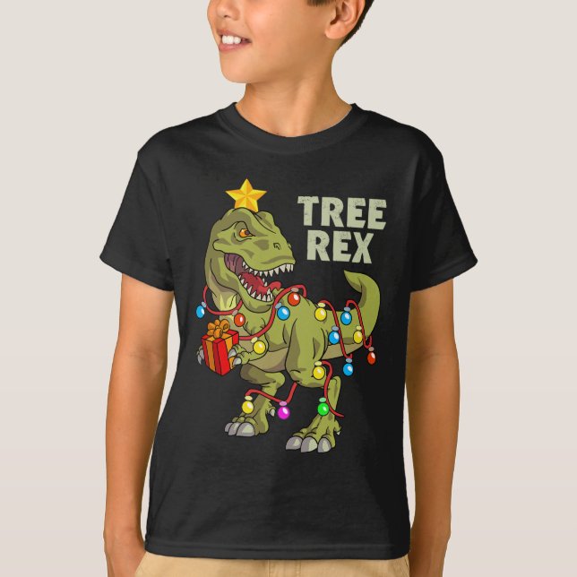 T-shirt Noël Dinosaur Enfants Garçons Hommes Lumières de N (Devant)