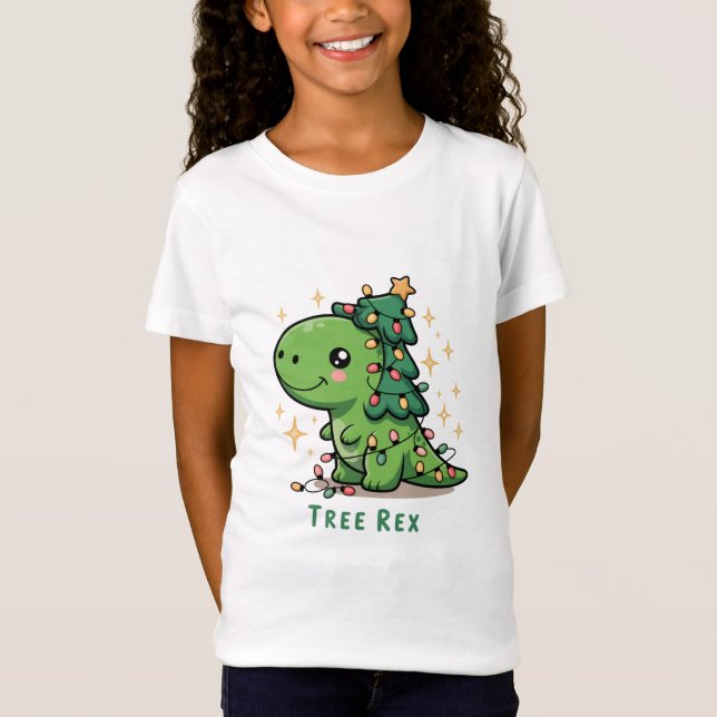 T-Shirt Noël Dinosaure Fête Lumière Drôle Arbre Rex (Devant)