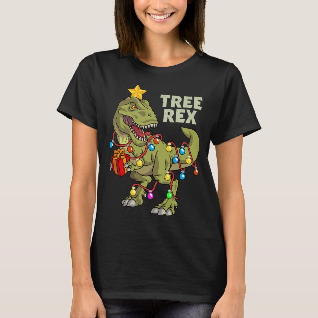 T-shirt Noël Dinosaure Lumière Arbre Rex (Devant)