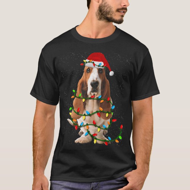 T-shirt noël drôle basset hound amoureux des chiens design (Devant)