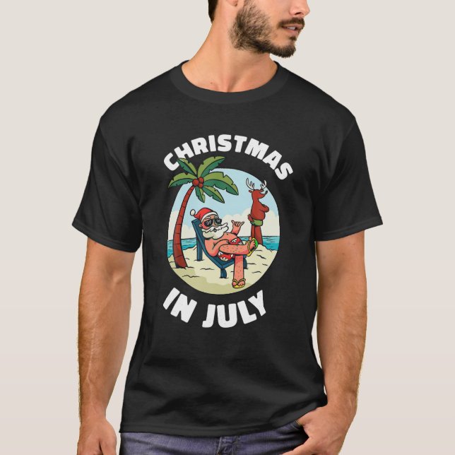 T-shirt Noël drôle en juillet Chemise été Père Noël sur la (Devant)